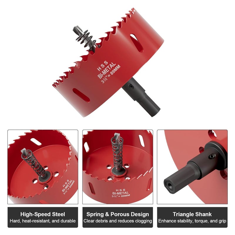 FIVELAKE 3-1/2" (89mm) Bi-Metal M42 High Speed Steel Hole Saw with Pilot Drill Bit, Smooth Cutting Edge for PVC, Drywall, Wood, Plastic, Gypsum Board, Rubber, Thin Metal - Image 2